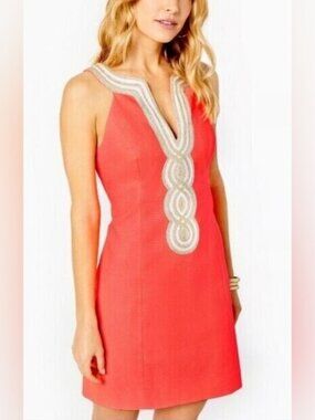 Lilly Pulitzer Valli Shift Dress Coral Pink Gold Size 2
